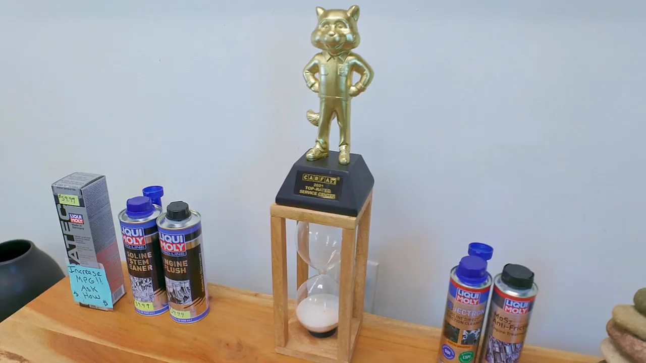 Liqui Moly oil and additive bottles on the front counter